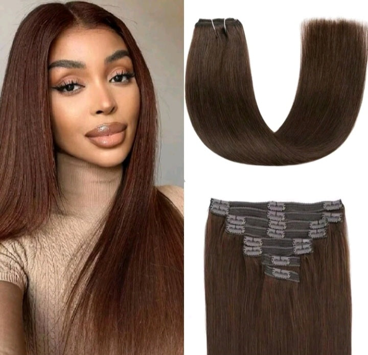 Straight Choclate Brown Clip In Extensions